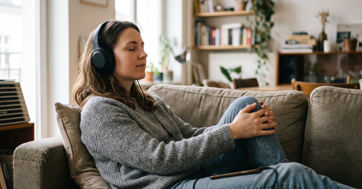 Personne détendue écoutant de la musique pour soulager le stress et favoriser la relaxation