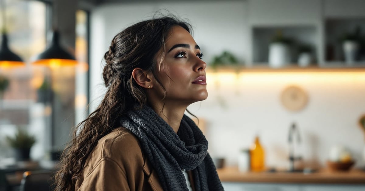 Femme pratiquant la respiration carrée en position méditative, les yeux fermés, dans un espace calme